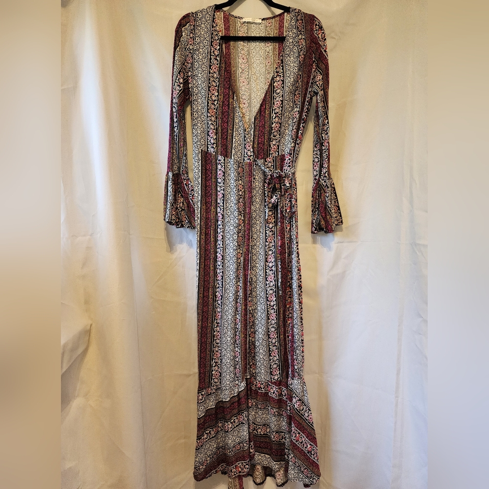 R. Vioimos-Size Small 4/6-Boho Maxi Wrap Dress, Cover Up-Pink,Bronze,White,Black